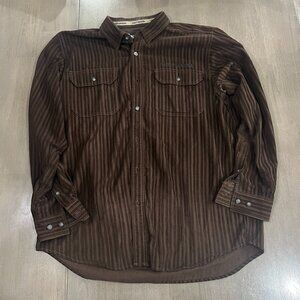 Vintage Harley-Davidson XL Brown Corduroy Riding Shirt Heavyweight Skull Patch